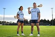 17 October 2024; Dublin GAA and Staycity Aparthotels have revealed their new alternate kit that will be worn in select matches throughout the 2025 and 2026 seasons. In attendance at Parnell Park to launch the jersey are, Dublin camogie player Emma O'Byrne and Dublin hurler Paddy Smyth. The jersey is designed to pay homage to the city's famous landmarks and rich cultural history. Photo by Sam Barnes/Sportsfile