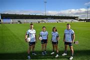 17 October 2024; Dublin GAA and Staycity Aparthotels have revealed their new alternate kit that will be worn in select matches throughout the 2025 and 2026 seasons. In attendance at Parnell Park to launch the jersey are, from left, Dublin footballer Sean McMahon, Dublin ladies footballer Leah Caffrey, Dublin camogie player Emma O'Byrne and Dublin hurler Paddy Smyth. The jersey is designed to pay homage to the city's famous landmarks and rich cultural history. Photo by Sam Barnes/Sportsfile