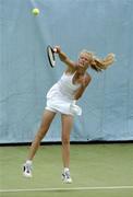 21 August 2004; Michelle Dunne serves during the Danone Irish Junior Championship. U14 Mixed Doubles Final, Niall Murphy.and.Michelle Dunne v Andy Ward.and.Jenny Claffey. Fitzwilliam Lawn Tennis Club, Dublin. Picture credit; Damien Eagers / SPORTSFILE