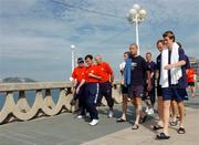 22 August 2004; Shelbourne manager Pat Fenlom, 2nd from left, walks with his players and staff, left to right, Dr. Ronan O'Callaghan, Fred Davis, Owen Heary, Dave Rogers, Jim Crawford, Tony McCarthy and Alan Cawley in La Coruna  in advance of the UEFA Champions League, 3rd round second leg qualifier game against Deportivo La Coruna on Tuesday. La Coruna, Spain. Picture credit; David Maher / SPORTSFILE