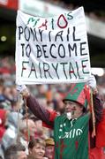 22 August 2004; Mayo supporter John Durcan, from Cogauala, Westport, spreads the gospel before the start of the game. Fermanagh. Bank of Ireland Senior Football Championship Semi-Final, Mayo v Fermanagh, Croke Park, Dublin. Picture credit; Ray McManus / SPORTSFILE