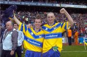 22 August 2004; Clare's Evan Talty, left, and Denis Russell celebrate after victory over Sligo. Tommy Murphy Cup Final, Clare v Sligo, Croke Park, Dublin. Picture credit; Damien Eagers / SPORTSFILE