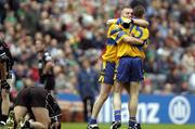 22 August 2004; Clare's Ger Quinlan and Rory Donnelly, 15, celebrate after victory over Sligo. Tommy Murphy Cup Final, Clare v Sligo, Croke Park, Dublin. Picture credit; Damien Eagers / SPORTSFILE