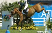 24 August 2004; Ireland's Kevin Babbington, on Carling King, in action during the second round of the Individual Qualifying and the first round of the Team Jumping Final where he finished with 1 time fault. Markopoulo Olympic Equestrian Centre. Games of the XXVIII Olympiad, Athens Summer Olympics Games 2004, Athens, Greece. Picture credit; Brendan Moran / SPORTSFILE