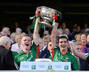 22 September 2013; Mayo's Darragh Doherty, left, and Tommy Conroy lift the Tom Markham cup. Electric Ireland GAA Football All-Ireland Minor Championship Final, Tyrone v Mayo, Croke Park, Dublin. Picture credit: Ray McManus / SPORTSFILE