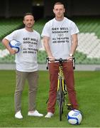 25 September 2013; Dundalk player Peter Cherrie with Sligo Rovers player Raffaele Cretaro, left, during fundraising for Drogheda United striker Gary O’Neill who was diagnosed with testicular cancer. Picture credit: Matt Browne / SPORTSFILE