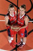 25 September 2013; Shannon Whelan, left, and Katie Moloney, Oblate Dynamos, during the launch of the Basketball Ireland 2013/2014 Season at the National Basketball Arena, Tallaght, Dublin. Picture credit: Stephen McCarthy / SPORTSFILE
