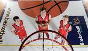 25 September 2013; Templeogue players, from left, Stephen Fagan, Luke Thompson and Sean Flood during the launch of the Basketball Ireland 2013/2014 Season at the National Basketball Arena, Tallaght, Dublin. Picture credit: Stephen McCarthy / SPORTSFILE