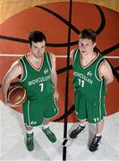 25 September 2013; Moycullen's Paul O'Brien, left, and Ronan O'Sullivan during the launch of the Basketball Ireland 2013/2014 Season at the National Basketball Arena, Tallaght, Dublin. Picture credit: Stephen McCarthy / SPORTSFILE