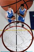 25 September 2013; Neptune's Ian McLoughlin, left, and Darren Towers during the launch of the Basketball Ireland 2013/2014 Season at the National Basketball Arena, Tallaght, Dublin. Picture credit: Stephen McCarthy / SPORTSFILE