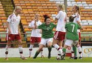 26 September 2013; Shannon Carson, Republic of Ireland, celebrates with team-mate Amy O'Connor, 7, after scoring her side's second goal. UEFA Women’s U19 First Qualifying Round Group 2, Republic of Ireland v Denmark, Tolka Park, Dublin. Picture credit: Pat Murphy / SPORTSFILE