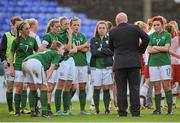 26 September 2013; Republic of Ireland manager Dave Connell speaks to his players after the game. UEFA Women’s U19 First Qualifying Round Group 2, Republic of Ireland v Denmark, Tolka Park, Dubin. Picture credit: Pat Murphy / SPORTSFILE
