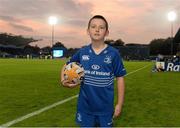 27 September 2013; Mascot Charlie Redmond Murray, age 8, from St Colmcilles SNS, Knocklyon, before the game. Celtic League 2013/14, Round 4, Leinster v Cardiff Blues, RDS, Ballsbridge, Dublin. Picture credit: Stephen McCarthy / SPORTSFILE