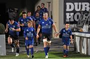 27 September 2013; Leinster captain Jamie Heaslip with mascots Jamie McLoughlin, age 10, from Old Belvedere RFC, left, and Charlie Redmond Murray, age 8, from St Colmcilles SNS, Knocklyon. Celtic League 2013/14, Round 4, Leinster v Cardiff Blues, RDS, Ballsbridge, Dublin. Picture credit: Stephen McCarthy / SPORTSFILE