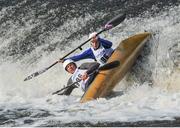 28 September 2013; Shane Hadland and Jason Morley, BCU, in action on the Senior Racing Kayak Double during the 2013 Liffey Descent. Lucan Village, River Liffey, Dublin. Picture credit: Ray Lohan / SPORTSFILE