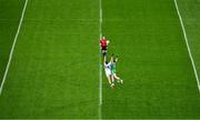 18 October 2024; Aidan O’Shea of Connacht and Ray Connellan of Leinster contest the throw in by referee Martin McNally to start the Allianz GAA Football Interprovincial Championship Semi-Final match between Munster and Ulster at Croke Park in Dublin. Photo by Brendan Moran/Sportsfile
