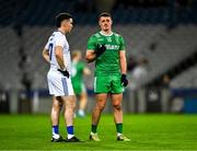 18 October 2024; Ruaidhrí Fallon of Connacht and Brian Howard of Leinster chat before the start of the second half of the Allianz GAA Football Interprovincial Championship semi-final match between Leinster and Connacht at Croke Park in Dublin. Photo by Stephen Marken/Sportsfile