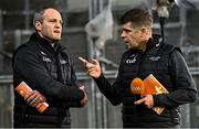 18 October 2024; Football Review Committee member Éamonn Fitzmaurice, right, and Michael Murphy at the Allianz GAA Football Interprovincial Championship semi-final match between Leinster and Connacht at Croke Park in Dublin. Photo by Piaras Ó Mídheach/Sportsfile