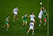 18 October 2024; Brian Howard of Leinster, right, and Shane Cunnane of Connacht contest a kickout during the Allianz GAA Football Interprovincial Championship semi-final match between Leinster and Connacht at Croke Park in Dublin. Photo by Brendan Moran/Sportsfile