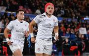 18 October 2024; Mike Lowry, right, and James McCormick of Ulster before the United Rugby Championship match between Ulster and Ospreys at Kingspan Stadium in Belfast. Photo by Ramsey Cardy/Sportsfile