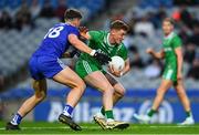 19 October 2024; Ray Connellan of Leinster is tackled by Brian McNamara of Munster during the Allianz GAA Football Interprovincial Championship Shield Final match between Leinster and Munster at Croke Park in Dublin. Photo by Shauna Clinton/Sportsfile