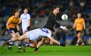 19 October 2024; Ulster goalkeeper Niall Morgan in action against Fergal Boland of Connacht during the Allianz GAA Football Interprovincial Championship Final match between Connacht and Ulster at Croke Park in Dublin. Photo by Shauna Clinton/Sportsfile