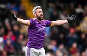 20 October 2024; Cian Ward of Wolfe Tones celebrates after scoring his side's first goal during the Meath County Senior Club Football Championship final match between Wolfe Tones and Dunshaughlin at Páirc Tailteann in Navan, Meath. Photo by Ben McShane/Sportsfile