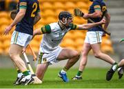 20 October 2024; Dan Ravenhill of Ballinamere celebrates after scoring his side's first goal during the Offaly County Senior Club Hurling Championship final match between Kilcormac-Killoughey and Ballinamere at Glenisk O'Connor Park in Tullamore, Offaly. Photo by Tom Beary/Sportsfile