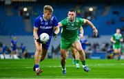 19 October 2024; Killian Spillane of Munster in action against Donal Keoghan of Leinster during the Allianz GAA Football Interprovincial Championship Shield Final match between Leinster and Munster at Croke Park in Dublin. Photo by Shauna Clinton/Sportsfile