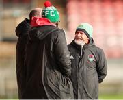 20 October 2024; Cork City manager Stephen O'Mahony, right, during the EA SPORTS MU15 LOI Michael Hayes Cup match between Cork City and St Patrick’s Athletic at Turner’s Cross in Cork. Photo by Michael P Ryan/Sportsfile