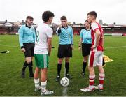 20 October 2024; Referee Bobby Jack Coonan performs the coin toss during the EA SPORTS MU15 LOI Michael Hayes Cup match between Cork City and St Patrick’s Athletic at Turner’s Cross in Cork. Photo by Michael P Ryan/Sportsfile