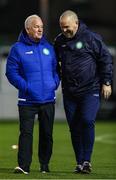24 October 2024; Bray Wanderers head of football Pat Devlin, left, with coach Gavin Teehan before the SSE Airtricity Men's First Division Play-Off semi-final first leg match between Bray Wanderers and UCD at Carlisle Grounds in Bray, Wicklow. Photo by Thomas Flinkow/Sportsfile