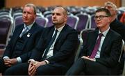 24 October 2024; From left, GAA Handball President Conor McDonnell, Head of GAA Handball David Britton and Ard Stiúrthóir of the GAA Tom Ryan during opening ceremony of the O'Neills.com World 4-Wall Championships at the Hotel Kilkenny in Kilkenny. Photo by Stephen Marken/Sportsfile
