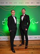 24 October 2024; Paralympics Ireland hosted their Paris 2024 Ball at the RDS in Dublin this evening. The event was held to honour and celebrate the outstanding achievements and contributions of all those involved in the success of the Paralympic Games in Paris. Paralympians Jason Smyth, left, and Michael McKillop are pictured during the event at the RDS in Dublin. Photo by Sam Barnes/Sportsfile