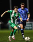 24 October 2024; Conor Knight of Bray Wanderers in action against Ronan Finn of UCD during the SSE Airtricity Men's First Division Play-Off semi-final first leg match between Bray Wanderers and UCD at Carlisle Grounds in Bray, Wicklow. Photo by Thomas Flinkow/Sportsfile
