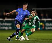 24 October 2024; Ronan Finn of UCD in action against Harry Groome of Bray Wanderers during the SSE Airtricity Men's First Division Play-Off semi-final first leg match between Bray Wanderers and UCD at Carlisle Grounds in Bray, Wicklow. Photo by Thomas Flinkow/Sportsfile