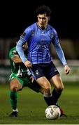 24 October 2024; Adam Verdon of UCD in action against Guillermo Almirall of Bray Wanderers during the SSE Airtricity Men's First Division Play-Off semi-final first leg match between Bray Wanderers and UCD at Carlisle Grounds in Bray, Wicklow. Photo by Thomas Flinkow/Sportsfile