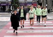 25 October 2024; Republic of Ireland players, from left, Niamh Fahey, Denise O'Sullivan, Eva Mangan, Grace Moloney and Sophie Whitehouse during a team walk before the UEFA Women's EURO 2025 Play-Off Round 1 first leg match between Georgia and Republic of Ireland at Mikheil Meskhi Stadium II in Tbilisi, Georgia. Photo by Stephen McCarthy/Sportsfile
