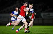 25 October 2024; Matthew Donnelly of Trillick in action against Peter Og McCartan of Errigal Ciaran during the Tyrone County Senior Club Football Championship final match between Errigal Ciarán and Trillick at O'Neills Healy Park in Omagh, Tyrone. Photo by Ramsey Cardy/Sportsfile