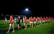 25 October 2024; Trillick captain Richard Donnelly leads his team in the parade before the Tyrone County Senior Club Football Championship final match between Errigal Ciarán and Trillick at O'Neills Healy Park in Omagh, Tyrone. Photo by Ramsey Cardy/Sportsfile