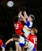 25 October 2024; Michael Gallagher of Trillick in action against Cormac Quinn of Errigal Ciaran during the Tyrone County Senior Club Football Championship final match between Errigal Ciarán and Trillick at O'Neills Healy Park in Omagh, Tyrone. Photo by Ramsey Cardy/Sportsfile