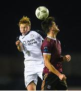 25 October 2024;  Jack Francis-Henry of Sligo Rovers in action against Patrick Hickey of Galway United during the SSE Airtricity Men's Premier Division match between Galway United and Sligo Rovers at Eamonn Deacy Park in Galway. Photo by John Sheridan/Sportsfile