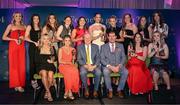 25 October 2024; The TG4 Junior Team of the Championship with Uachtarán Cumann Peil Gael na mBan, Mícheál Naughton and Ard Stiúrthóir TG4 Alan Esslemont, back row from left, Molly McGloin of Fermanagh, Eimear Smyth of Fermanagh, Ciara Clarke of Fermanagh, Rebecca Lambe Fagan of Louth, Ceire Nolan of Louth, Cadhla-Cara Bogue of Fermanagh, Shannan McQuade of Fermanagh, Clíodhna Ní Shé of Carlow, Rachel Sawyer of Carlow and Eimear Byrne of Louth, with front, from left, Róisín Ambrose of Limerick, Deborah Murphy of Limerick, Áine Breen of Louth and Niamh Rice of Louth at the 2024 TG4 Teams of the Championship awards night at Croke Park, Dublin.  Photo by Brendan Moran/Sportsfile