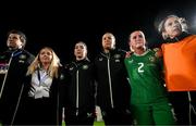 25 October 2024; Republic of Ireland players and staff, from left, nutritionist Dr Brendan Egan, team operations manager Jennifer Willmott, physiotherapist Susie Coffey, assistant coach Emma Byrne, Jessie Stapleton and Niamh Fahey after the UEFA Women's EURO 2025 Play-Off Round 1 first leg match between Georgia and Republic of Ireland at Mikheil Meskhi Stadium II in Tbilisi, Georgia. Photo by Stephen McCarthy/Sportsfile