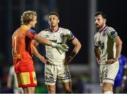 25 October 2024; Bohemians players from left, goalkeeper James Talbot, Jake Carroll, and Jordan Flores during the SSE Airtricity Men's Premier Division match between Waterford and Bohemians at the Regional Sports Centre in Waterford. Photo by Michael P Ryan/Sportsfile