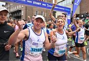 27 October 2024; Denise Keane, left, and Michelle Reddy during the 2024 Irish Life Dublin Marathon. This marks the 43rd edition of the race with thousands of participants from international athletes, club runners, wheelchair-assisted participants, charity runners, and first-time marathon participants taking on the 26.2-mile challenge. This year’s race started on Leeson Street and finished at the Pepper Canister Church on Mount Street Upper. Photo by Sam Barnes/Sportsfile