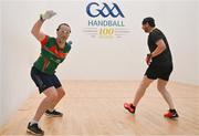 27 October 2024; Joe McCann of Ballaghaderreen, Mayo, in action against David Stanners of St. Martin's, Wexford, in the Men's 40+ quarter final during day two of the O'Neills.com World 4-Wall Championships at Croke Park in Dublin. Photo by Stephen Marken/Sportsfile