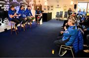 26 October 2024; Q&A with Leinster players, from left, Garry Ringrose, Jack Conan and Joe McCarthy in the fanzone before the United Rugby Championship match between Leinster and Emirates Lions at the Aviva Stadium in Dublin. Photo by Seb Daly/Sportsfile