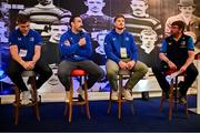 26 October 2024; Q&A with Leinster players, from left, Garry Ringrose, Jack Conan and Joe McCarthy in the fanzone before the United Rugby Championship match between Leinster and Emirates Lions at the Aviva Stadium in Dublin. Photo by Seb Daly/Sportsfile