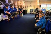 26 October 2024; Q&A with Leinster players, from left, Garry Ringrose, Jack Conan and Joe McCarthy in the fanzone before the United Rugby Championship match between Leinster and Emirates Lions at the Aviva Stadium in Dublin. Photo by Seb Daly/Sportsfile